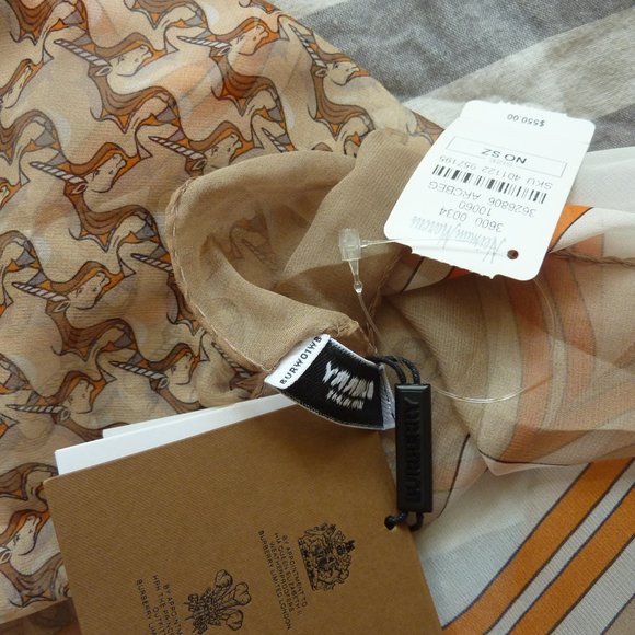 Burberry Unicorn Chiffon Pattern Silk Logo Scarf - Picture 10 of 12